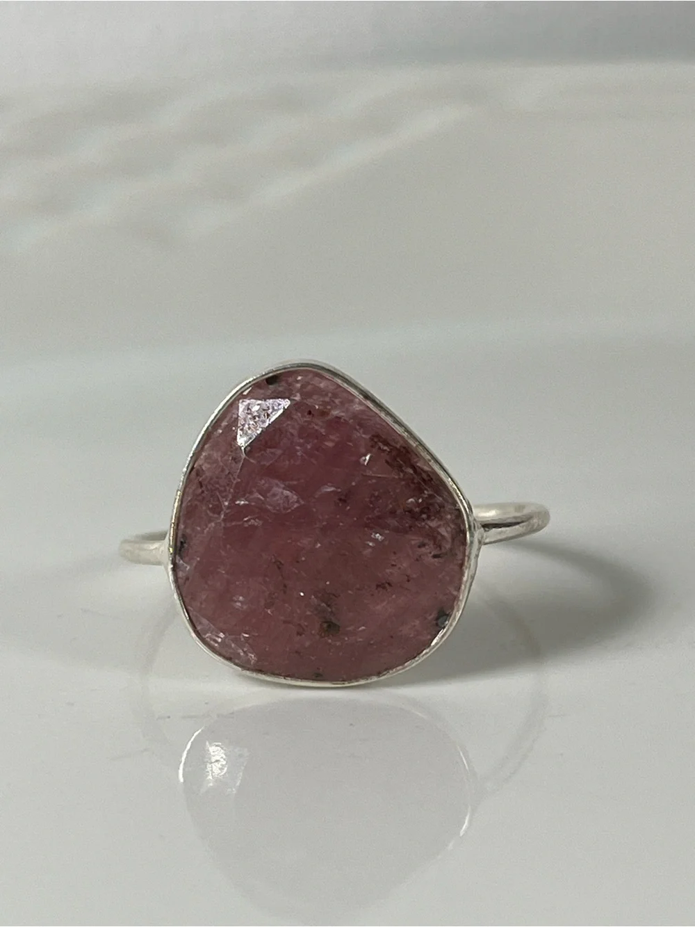 Solid Sterling Silver 925 Ruby Corundum Gemstone Flat Stacker Ring Size 11.5